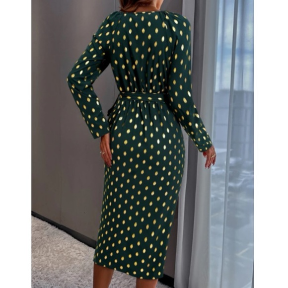 Luxe metallic gold dots wrap knot side party evening formal dress - Picture 10 of 15